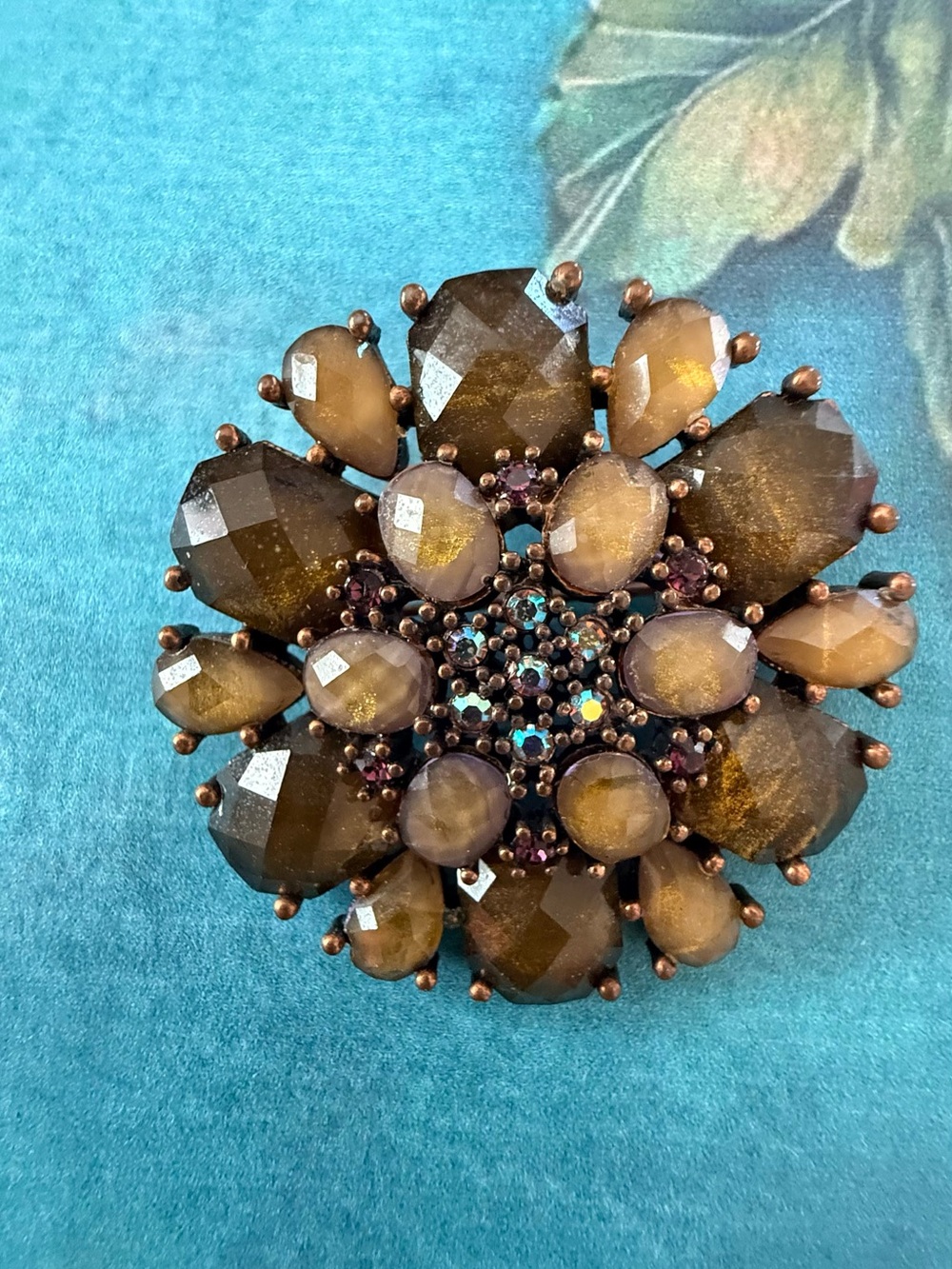 Small Brown Floral Cluster Statement Brooch - Women Jewelry